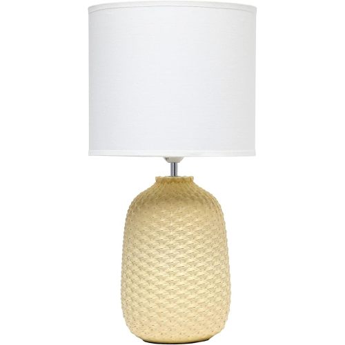 Simple Designs LT1135-YLW 20.4" Tall Traditional Ceramic Purled Texture Bedside Table Desk Lamp w White Fabric Drum Shade for Home Decor, Bedroom, Living Room, Entryway, Office, Yellow