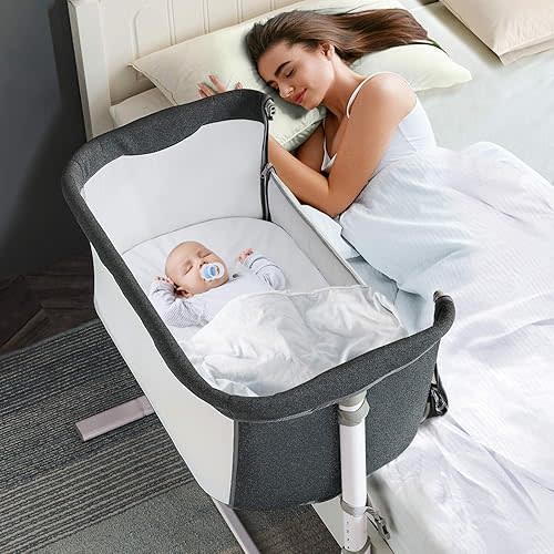 RONBEI Baby Bassinet Bedside Sleeper, Easy to Assemble Bassinets for Baby/Infants, Height Adjustable Bedside Bassinet for Newborn Baby
