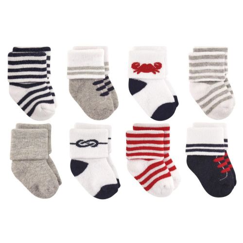 Luvable Friends Basics Infant Baby Cozy Terry Socks 8-Pack, Ocean Nautical, 0-6 Months