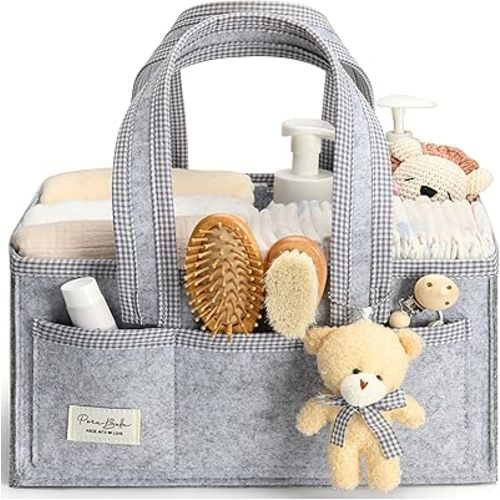 PeraBella Diaper Caddy Organizer with Handle, Baby Shower Gifts Basket Bag, Registry Search Must Haves Items, Nursery Storage Organizer for Newborn Girl Boy, Baby Bag Essentials, Car Diaper Caddy Cart