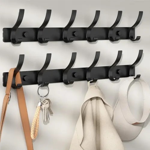 Coat Rack Wall Mount, Wall Hooks for Hanging, Entry Coat Hooks Coat Hanger, Hat Rack Holder for Wall, Key Holder Purse Racks, Towel Rack for Bathrooms (2 Pack, Black)