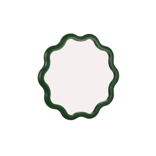 Scalloped Wood Wavy Wall Mirror, Green