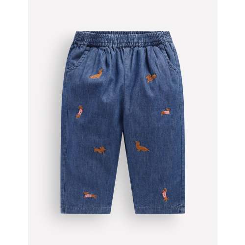 Embroidered Chambray Trouser - Chambray Dogs | Boden USA
