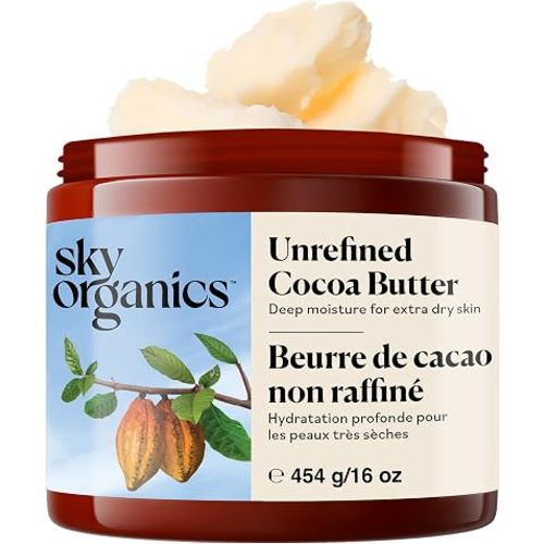 Sky Organics Raw Cocoa Butter 16oz, 100% Pure & Unrefined Solid Body Butter