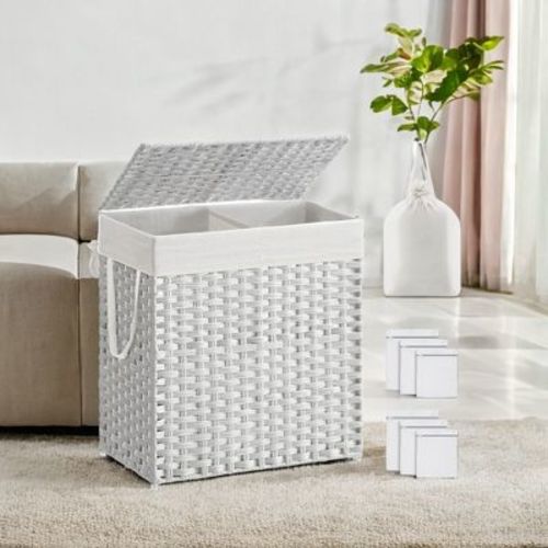 110L Laundry Hamper with Lid Laundry Clothes Hamper with 2 Removable Liner Bags Wicker Double Laundry Basket for Bathroom