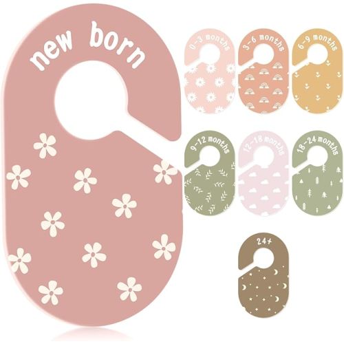 Baby Size Clothes Divider for Closet 8PCS Nursery Baby Clothes Organizer | Double-Sided Baby Closet Hanger Dividers Nursery Clothes Size Separators for Baby Clothes Sorting from Newborn to 24+ Month