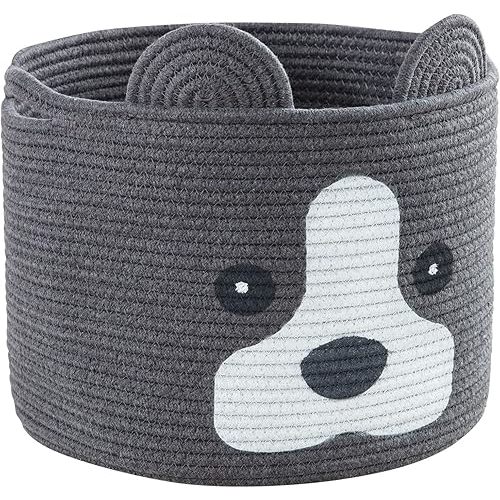 Dog shaped Basket, Large Woven Cotton Rope Animal Storage Basket for Kids, Baby Laundry Basket for Toys, Towels, Blanket, Clothes | Dogs Gift Basket - 16" L×12" H, Dark Grey