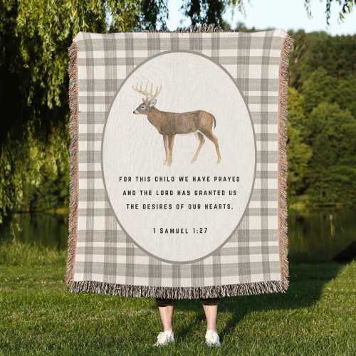 Deer Baby Blanket: Woven Cotton Hunting Nursery Decor
