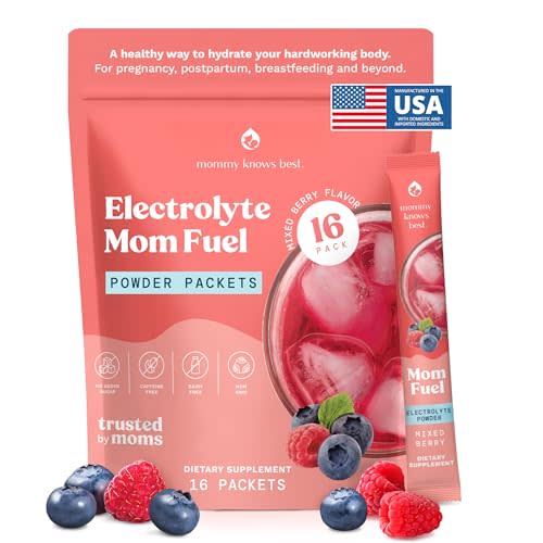 Mommy Knows Best Mom Fuel Electrolyte Drink Mix for Moms, Hydration Support - for Pregnancy, Prenatal, Electrolytes + Trace Minerals, Lactation Drink Mix Supplement (16 Count)
