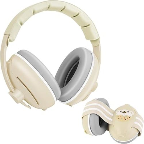 2-in-1 Baby Ear Muffs Noise Protection for Babies 0-36 Months, Noise Cancelling Headphones for Baby, Infant Newborn Ear Protection Headphones for Airplane Travel, Sound Proof Headphones, Beige
