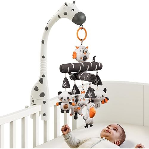 TUMAMA Baby Crib Mobile, Nursery Musical Mobile with Remote Control,Projection Night Light, Music and White Noise, Mute Spin Motor Nursery Sensory Toys for Infant 0 3 6 9 Month Newborn Xmas Gift