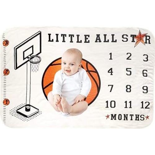 illikkuyax Baby Monthly Milestone Blanket, 40×60 Inches Infant Newborn First Year Basketball Milestone Blanket, Flannel Fleece, Best, Photography Backdrop Photo Prop for Newborn Boy Girl