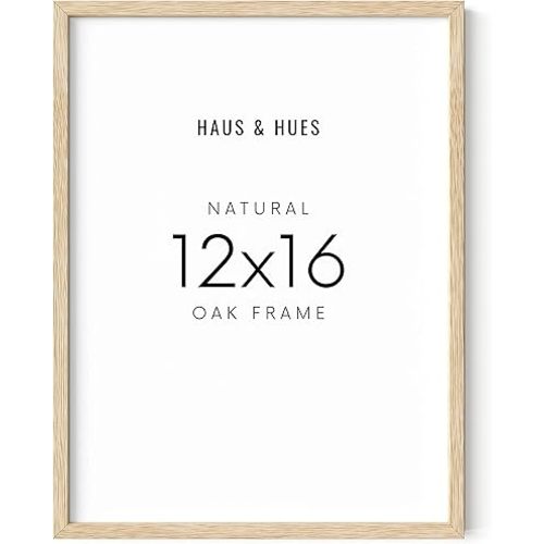 HAUS AND HUES Beige Oak Wood 12x16 Picture Frame - Modern Wood Wall Art Display - Lightweight 12x16 Frame for Art Prints, Photos, Posters - Ready-to-Hang Vertically & Horizontally