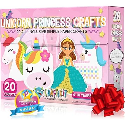 Craftikit® 20 Award-Winning Princess & Unicorn Crafts for Kids Ages 3-10 Years, All-Inclusive Toddler Arts and Craft Kits for Kids, Fun Toddler Craft Box for Girls in Preschool