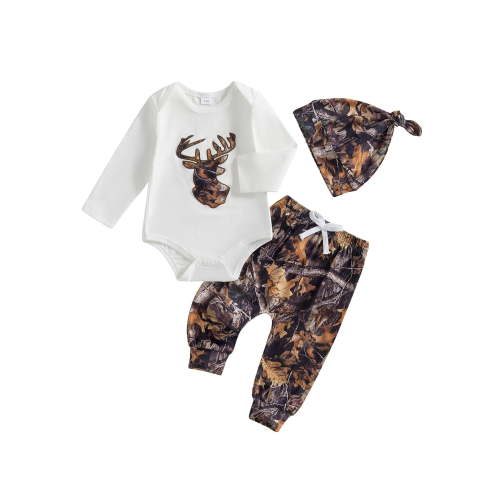 BemeyourBBs Newborn Baby Hunting Clothes Baby Boy Girl Camo Outfits Camouflage Clothing Deer Long Sleeve Romper Jungle Camo Pants Set Hat 3 Piece Spring Fall Winter Outfit
