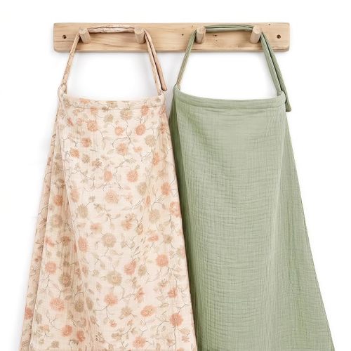 2 Pack Muslin Nursing Cover - Lightweight Breathable Breastfeeding Cover - Soft Stretchy Unisex Nursing Apron Cover for Outdoor Public Breastfeeding Protection - Matcha & Floral