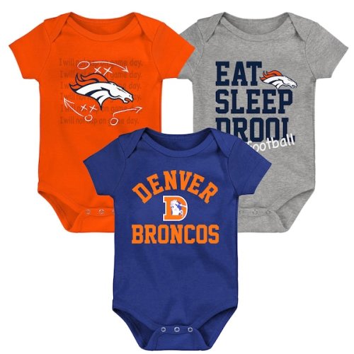 Newborn & Infant Denver Broncos Orange/Navy/Heather Gray Three-Pack Eat, Sleep & Drool Retro Bodysuit Set