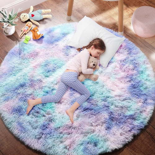 Sanmadrola Super Soft Fluffy Indoor Area Rugs 4x4 Feet, Fuzzy Rugs for Bedroom Living Room, Shaggy for Nursery Baby Room Kids Rugs, Furry Rug Shag Carpet for Boys Girls Dorm Room