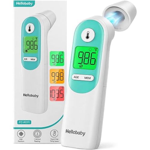 Hellobaby 3‑in‑1 Baby Thermometer, Ear & Forehead with Age‑Adjusted Alert