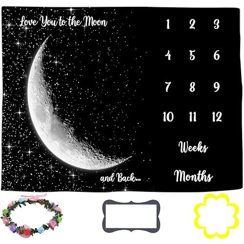 Crescent Moon Milestone Blanket, Monthly Growth Backdrop, 60x40Inch