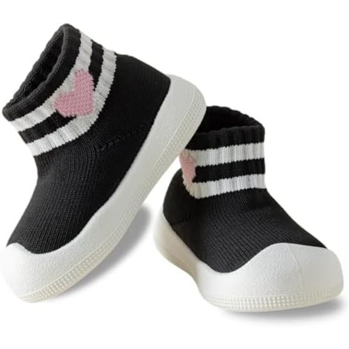 Baby Sock Shoes Toddler Walking Slippers Non-Slip Breathable Stripes Shoes with Soft Rubber Sole for Infant Boys Girls Slip On Sneakers