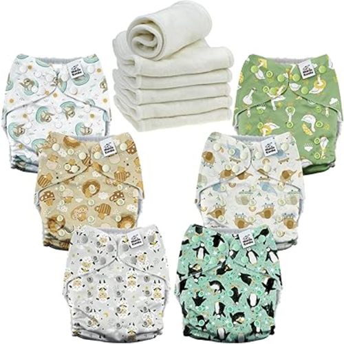 Mama Koala 3.0 Cloth Diapers for Babies, 6 Pack One Size Washable and Reusable Pocket Diapers for Newborns and Toddlers (Happy Animals)