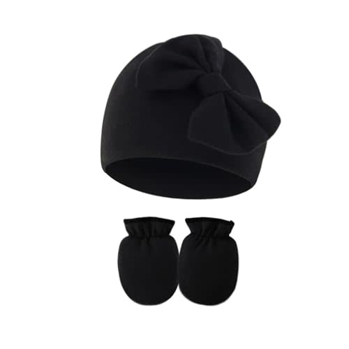 UTTPLL Newborn Beanies Cap No Scratch Mittens Set 0-6 Months Infant Bow Caps Baby Girls Boys Cute Nursery Headbands Hats