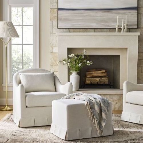 Box Pleat Swivel Glider Upholstered Accent Chair Cream - Threshold™ designed with Studio McGee
