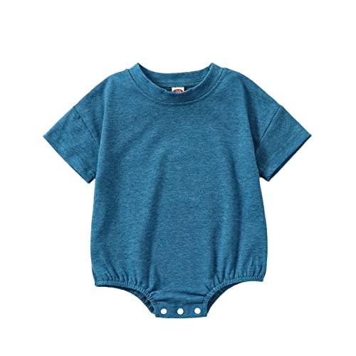 Merqwadd Baby Boy Girl Bubble Romper Infant Oversize Plain Crewneck T-Shirt Bodysuit Tops