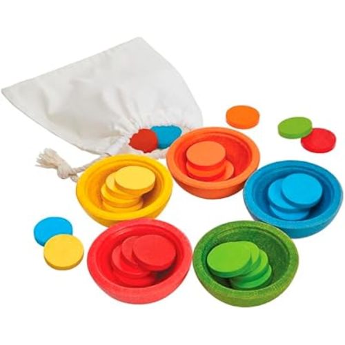 PlanToys® Wooden Sort & Count Cups Montessori Math Toy | Color Sorting Counting Game for Toddlers | Preschool Educational Learning Toys for Fine Motor Skill Development