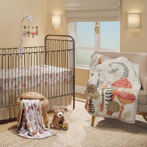 Lambs & Ivy Mushroom Meadow 3-Piece Organic Cotton Infant Baby Crib Bedding Set
