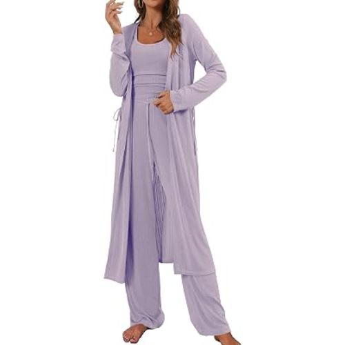 Womens 3 Piece Lounge Sets Matching Loungewear Pants Sets Airport Travel Vacation cardigan pajamas Outfits