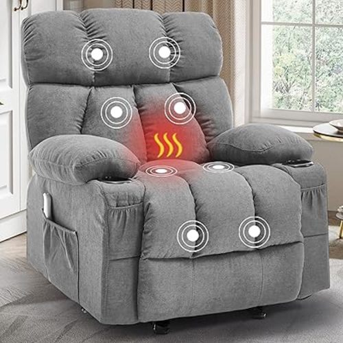 Oversized Recliner Chair with Massage Rocker Heat, Ergonomic Reclining Lounge Chair with Side Pockets, USB Charging Port, Sturdy Metal Frame, Overstuffed Nursery Rocking Chairs for Living Room