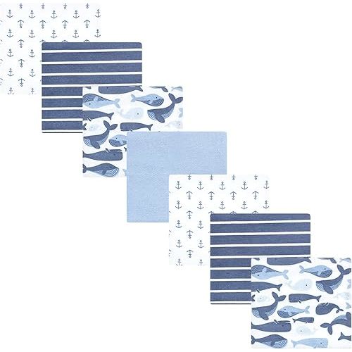 Hudson Baby Unisex Baby Cotton Flannel Receiving Blankets 7-Pack Bundle, Cute Whales, One Size