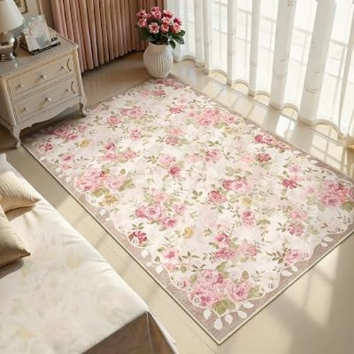 Lahome Floral Washable 3x5 Rug, Small Girls Rugs for Bedroom Soft Non-Slip