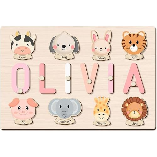 Personalized Name Puzzle for Baby Gifts, Custom First Christmas Birthday Girl Boy Gifts for Toddlers, Personalized Baby Wooden Montessori Learning Toys