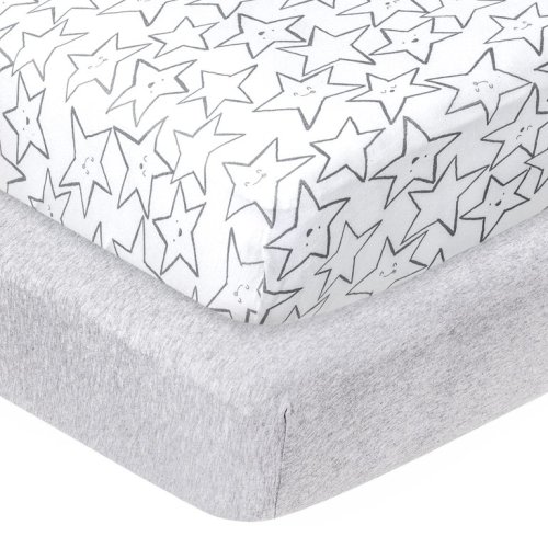 Little Stars Organic 100% Pure Cotton Jersey Knit FItted Crib Sheets, Grey Little-Dreamer 2pk