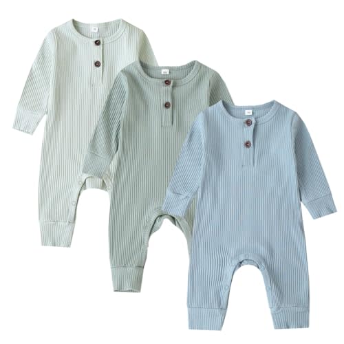 Bafeicao Baby Boy Girl 2/3 Pack Solid Romper Ribbed Short/Long Sleeve Bodysuit Jumpsuit Infant Knitted Outfits Clothes
