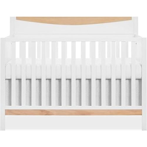 Dream On me Emerson 5-in-1 Convertible Full-Size Baby Crib in White & Vintage Oak, GreenGuard Gold & JPMA, Converts to Toddler, Day, & Full-Size Bed, Non-Toxic Paint, Safe Sleep Environment