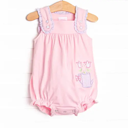 Sprout and Sprinkle Applique Bubble, Pink (9M)
