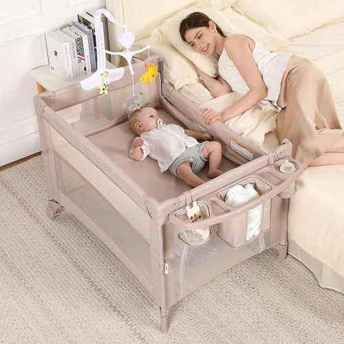 Pack and Play, 4 in 1 Baby Playard, Portable Crib | Bedside Bassinet Sleeper, Changing Table & Playpen | Breathable Mesh | Safe & Foldable for Newborns to Toddlers