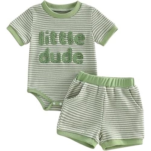 Mamas Boy Baby Clothes​ Summer Newborn 3 6 9 12 Months Striped Waffle Knit Short Sleeve Romper Shorts Set Outfit