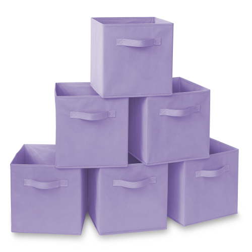 Casafield Set of 6 Fabric Storage Cube Bins, Lavender Purple - 11" Collapsible Foldable Cloth Baskets for Shelves and Cubby Organizers