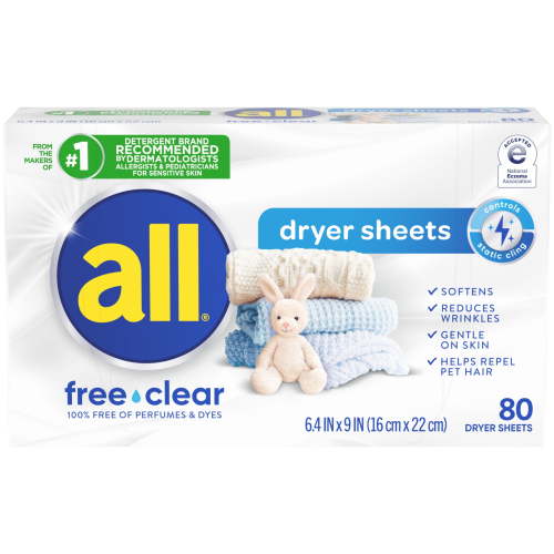 all free clear Fabric Softening Dryer Sheets for Sensitive Skin, Controls Static, 80 Count