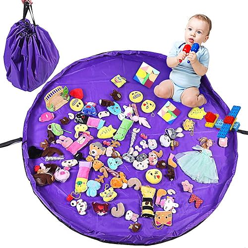 Toys Storage Bag, 60 inch(150cm) Children's Floor Activity Mat and Kids Toys Organizer Great for Storing Medium and Large Size Toy, Children's Toys for Fast Cleanup! (Purple)