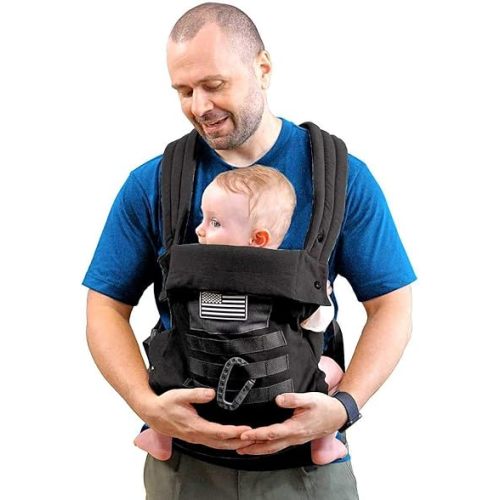 Baby Carrier, Lumbar Support Infant Carrier (0-36M, 8-33 lbs) with Foldable Headrest Carabiners for Big and Tall Parents, Men, Women (Black)