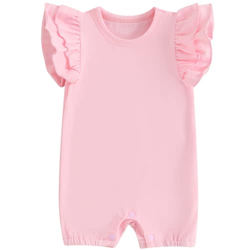 Mubineo Baby Girl Summer Basic Plain Ruffle Sleeve Bubble Romper Jumpsuit Newborn Infant Cotton Toddler Clothes Outfit