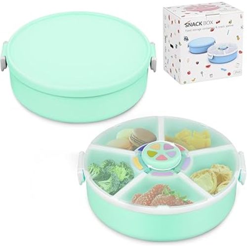 JOOPETALK Kids' Rotating Snack Container Set – 2-Pack, Includes 1 Rotating Snack Container & 1 Round Sectioned Snack Box, BPA-Free, Dishwasher Safe, Perfect for Travel-Green