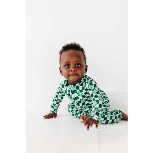 Ribbed Checker Shamrocks Zipper Onesie – Little Pajama Co.