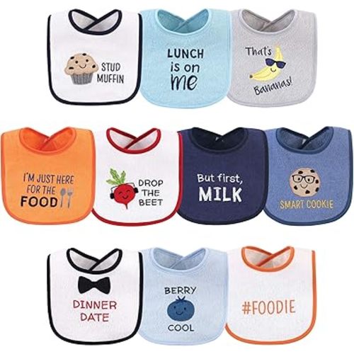 Hudson Baby Unisex Baby Cotton Terry Drooler Bibs with Fiber Filling, Boy Muffin, One Size